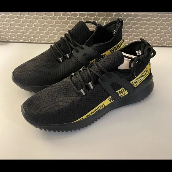 SHEIN brand running NEVER Black shoes with yellow